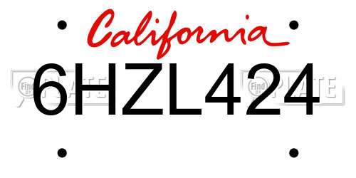 6HZL424 California License Plate