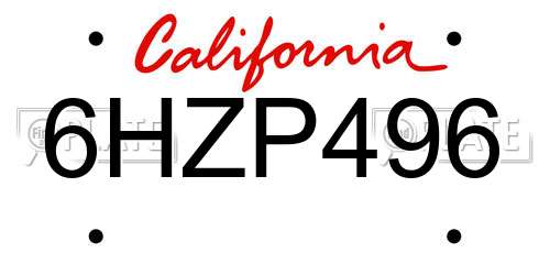 6HZP496 California License Plate