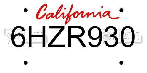 6HZR930 California License Plate