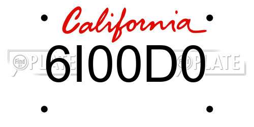 6I00D0 California License Plate