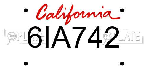 6IA742 California License Plate