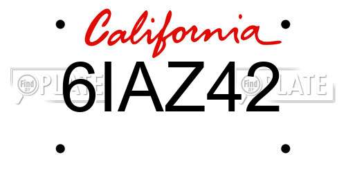 6IAZ42 California License Plate