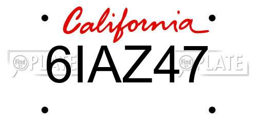 6IAZ47 California License Plate
