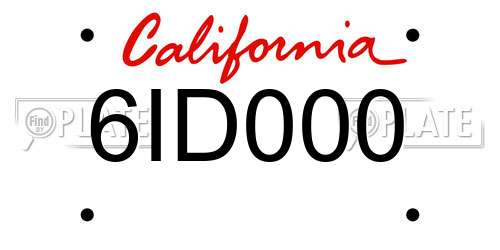 6ID000 California License Plate