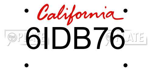 6IDB76 California License Plate