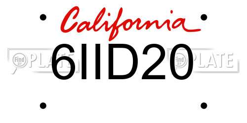 6IID20 California License Plate