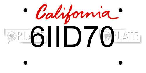 6IID70 California License Plate