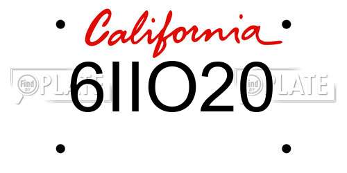 6IIO20 California License Plate