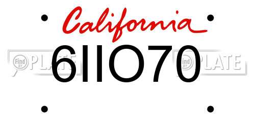6IIO70 California License Plate