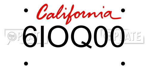6IOQ00 California License Plate