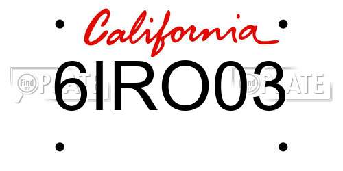 6IRO03 California License Plate