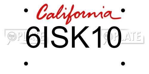 6ISK10 California License Plate