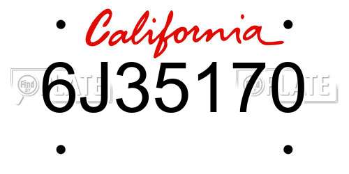 6J35170 California License Plate