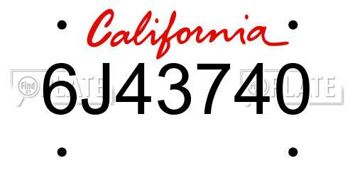 6J43740 California License Plate