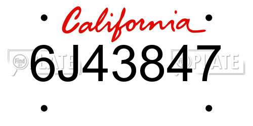 6J43847 California License Plate