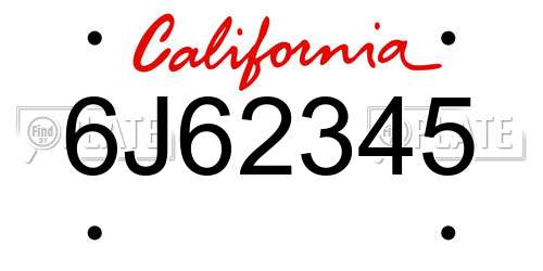 6J62345 California License Plate