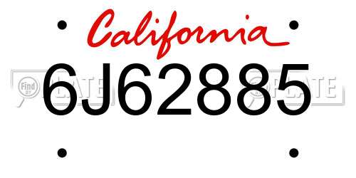 6J62885 California License Plate