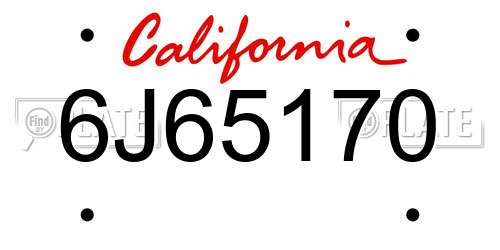 6J65170 California License Plate