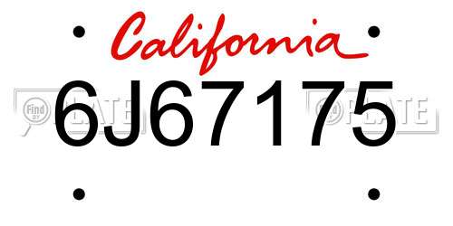 6J67175 California License Plate