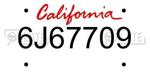 6J67709 California License Plate