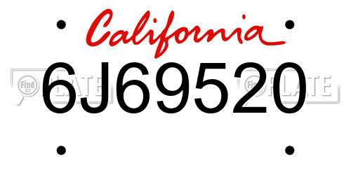 6J69520 California License Plate
