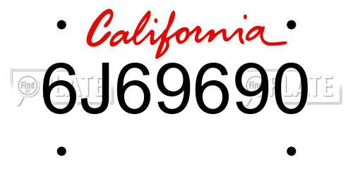 6J69690 California License Plate