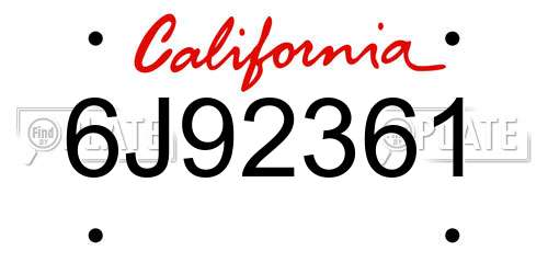 6J92361 California License Plate