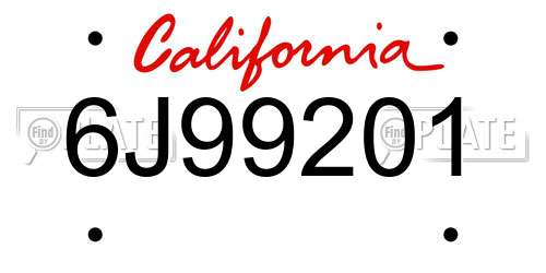 6J99201 California License Plate