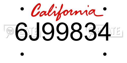 6J99834 California License Plate