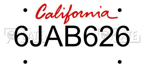 6JAB626 California License Plate