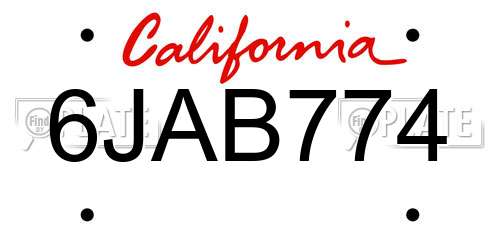 6JAB774 California License Plate