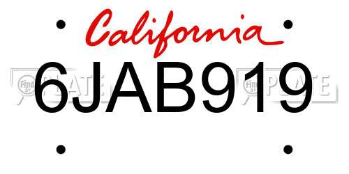 6JAB919 California License Plate