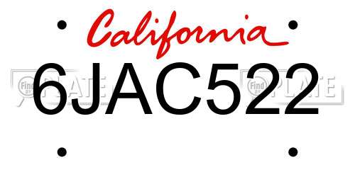 6JAC522 California License Plate