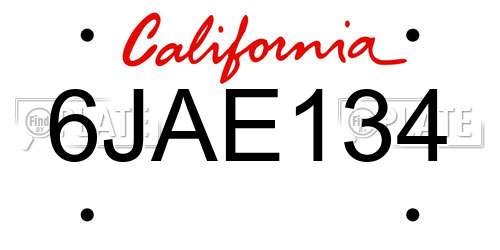 6JAE134 California License Plate