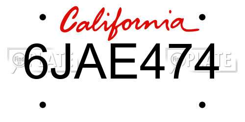 6JAE474 California License Plate