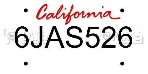 6JAS526 California License Plate