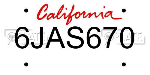 6JAS670 California License Plate