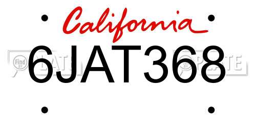 6JAT368 California License Plate