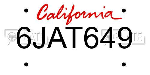 6JAT649 California License Plate