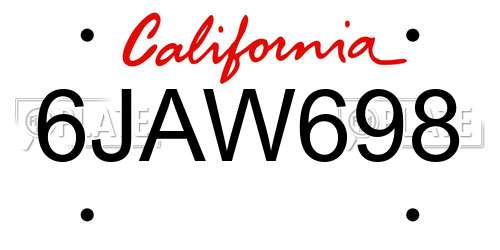 6JAW698 California License Plate