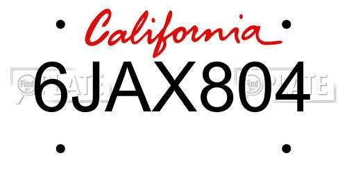 6JAX804 California License Plate