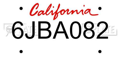 6JBA082 California License Plate