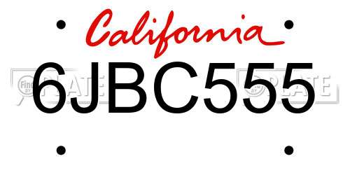 6JBC555 California License Plate