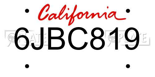 6JBC819 California License Plate