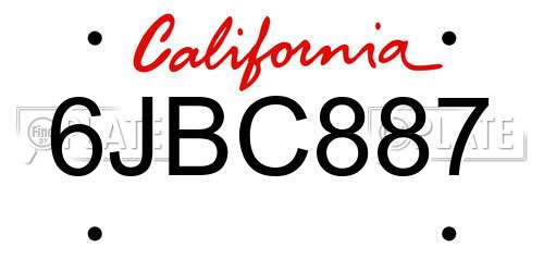 6JBC887 California License Plate