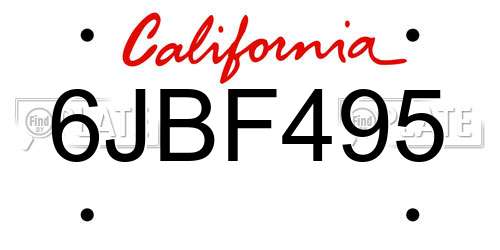 6JBF495 California License Plate