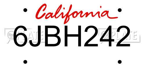 6JBH242 California License Plate