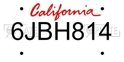 6JBH814 California License Plate