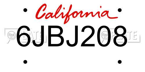 6JBJ208 California License Plate