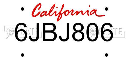 6JBJ806 California License Plate